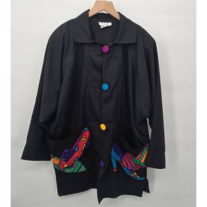 Silkscapes Vintage Jacket L/XL Shoes Heels Fun Colorful Funky Silk Appliques